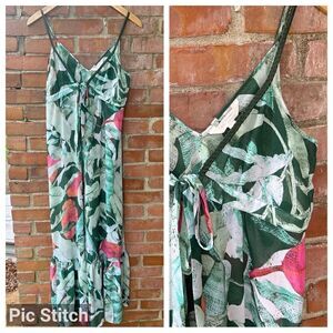 LC Lauren Conrad Green Leaf Print Sheer Maxi Dress Cover Up
